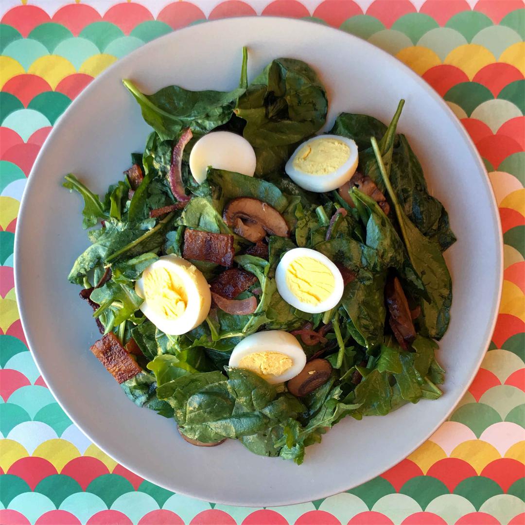 Low Carb Spinach Salad with Warm Candied Bacon Dressing