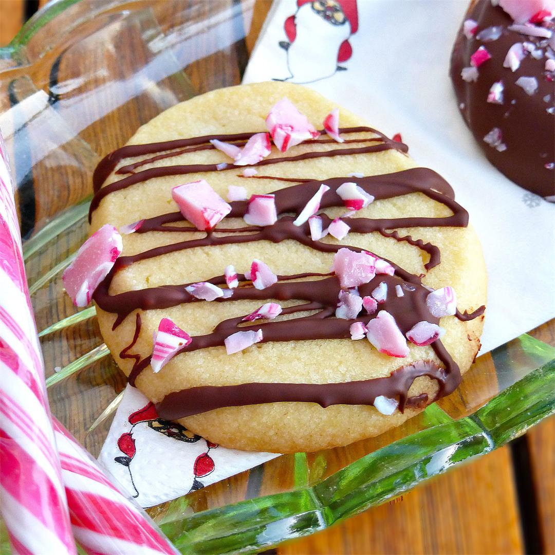 Christmas Butter Cookies with Candy Cane and Dark Chocolate