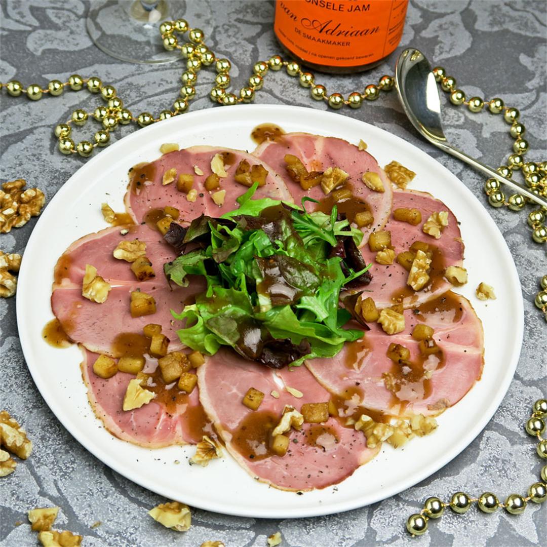 This festive starter combines smoked duck, apples and walnuts