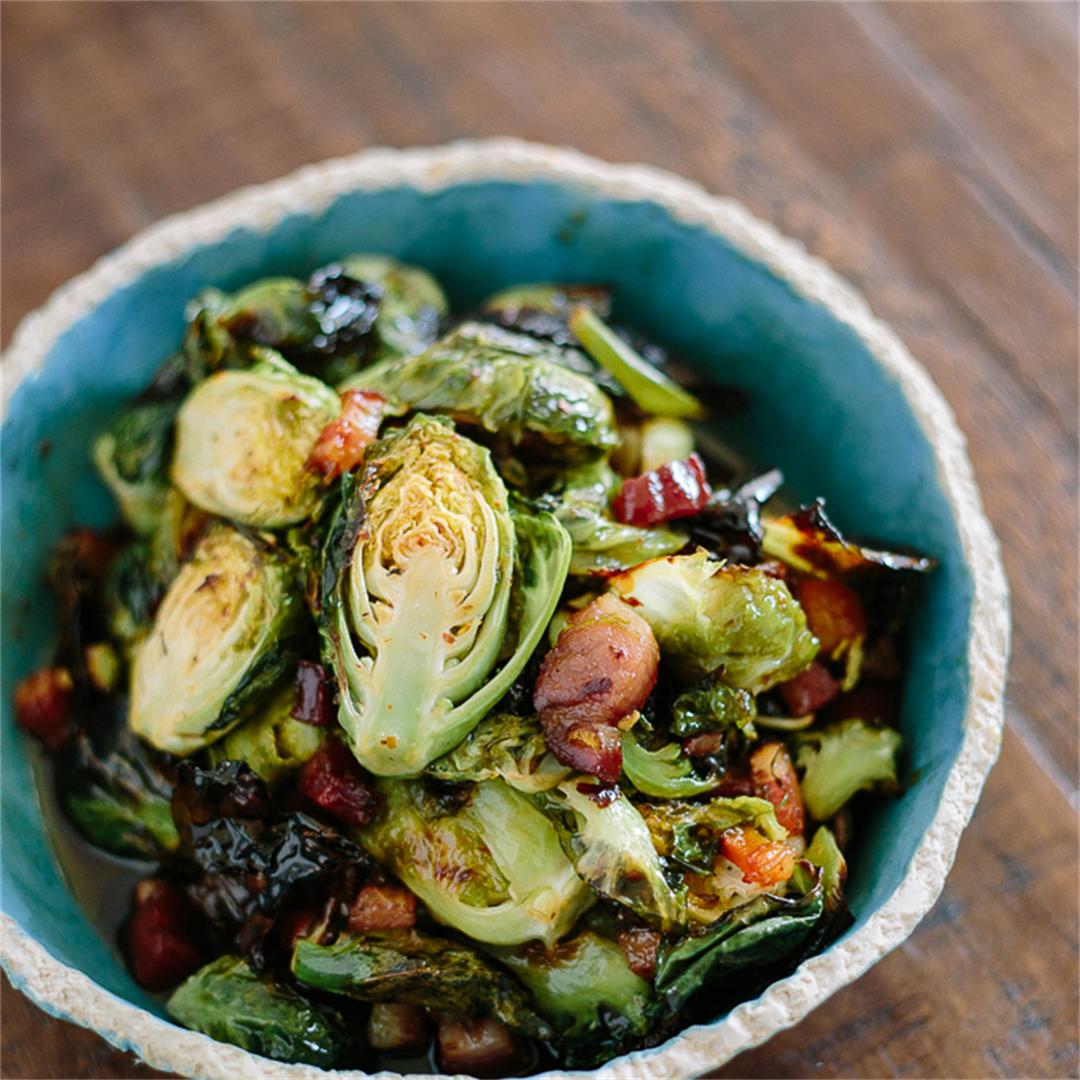 Roasted Brussel Sprouts W/ Bacon & Cane Syrup