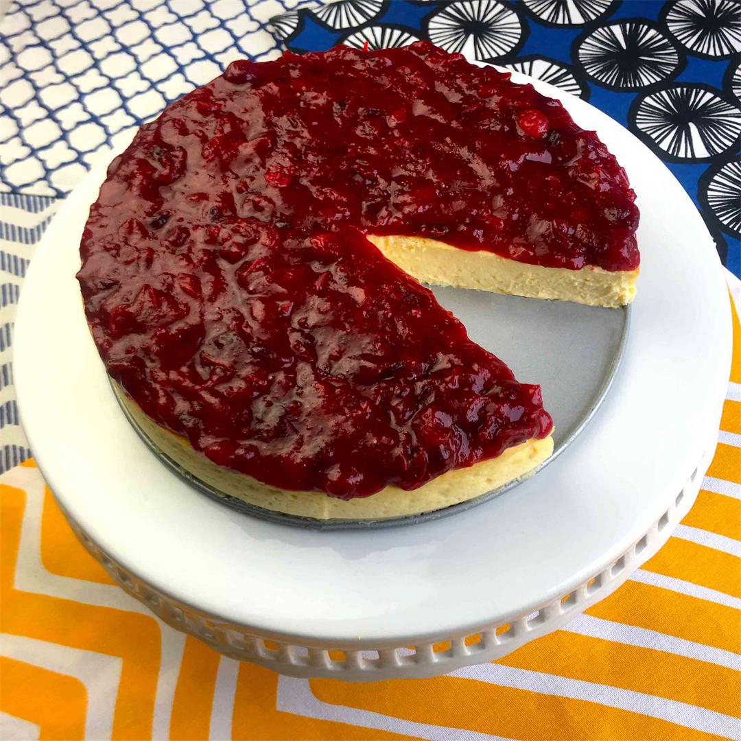 Low Carb Lemon Ricotta Cheesecake with Cranberry Topping