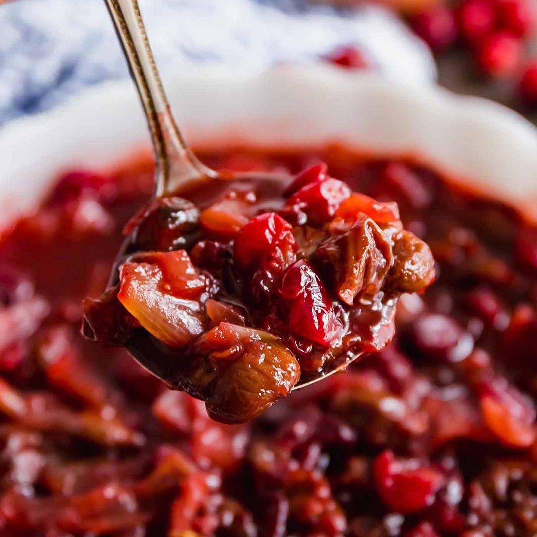 Homemade Cranberry Sauce with Dried Cherries and Shallots
