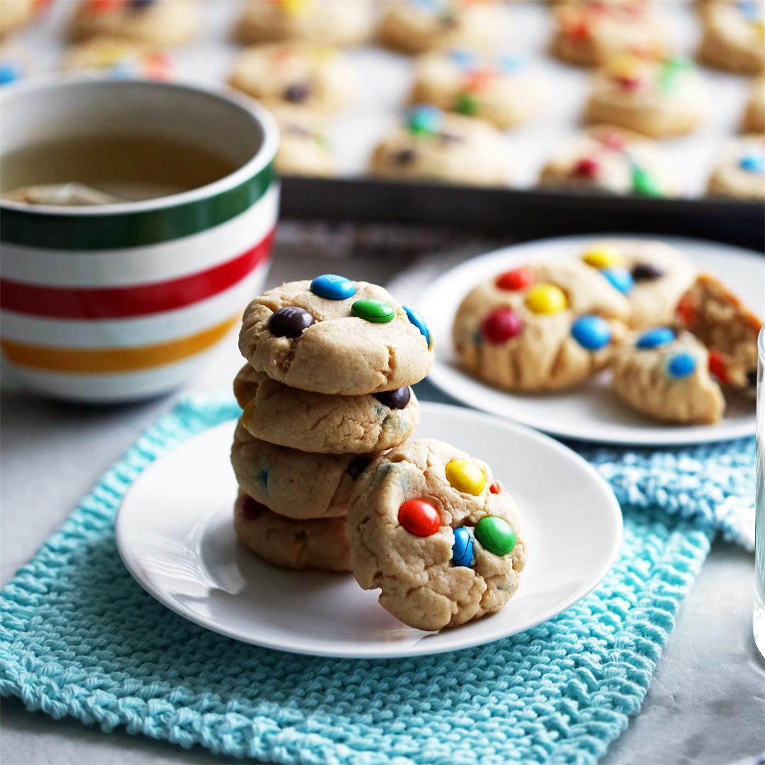 Chewy Peanut Butter Cookies with Chocolate M&M’s