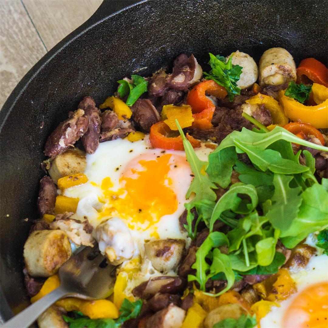 Roasted Sweet Peppers and Beans Breakfast Skillet