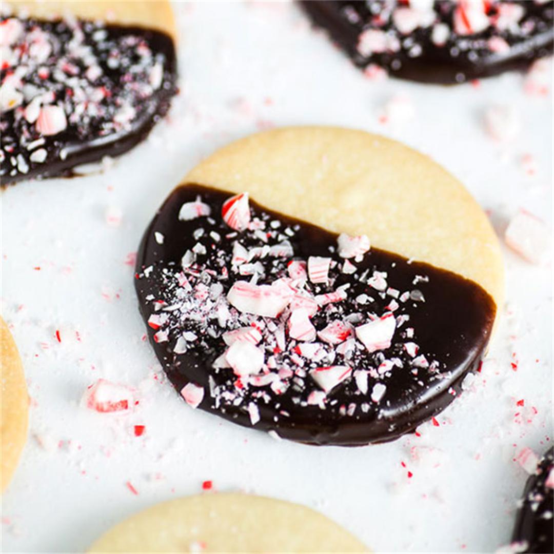 Chocolate Dipped Peppermint Shortbread Cookies