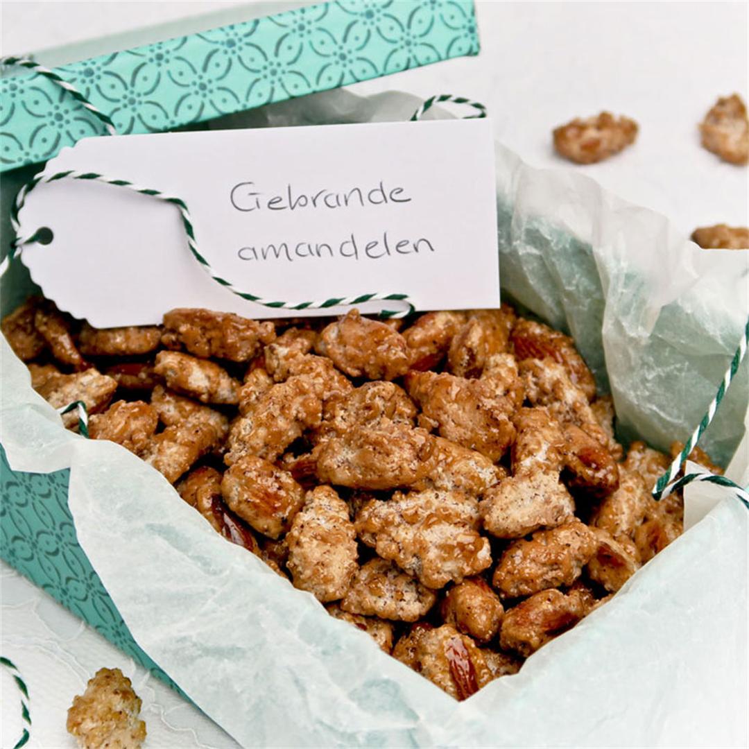 Sweet crunchy golden-brown cinnamon candied almonds