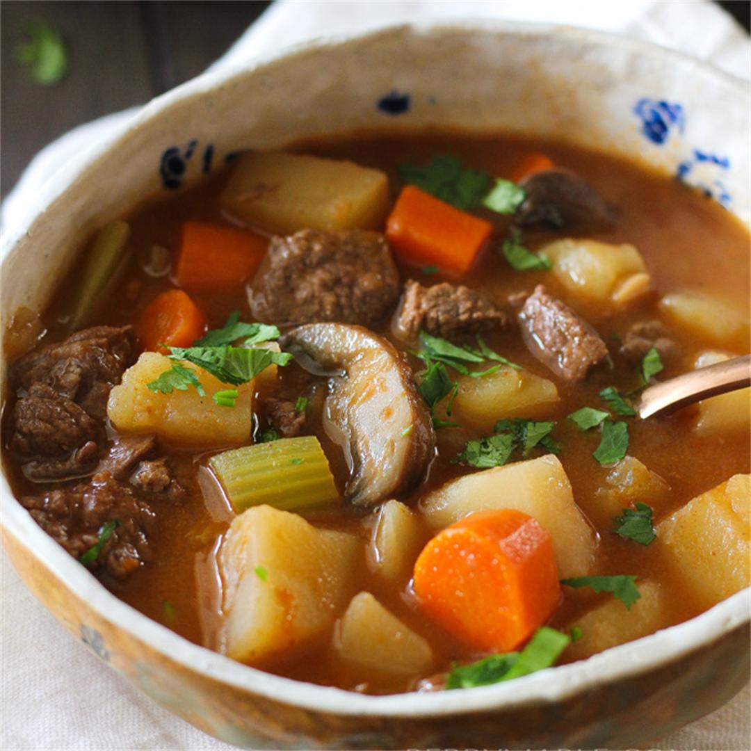 Old fashioned beef and vegetable soup in Instant Pot