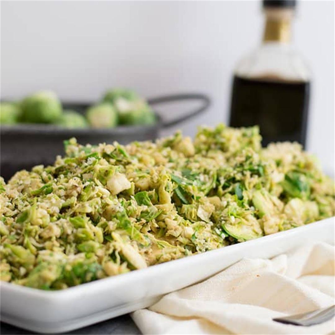 Shaved Brussels Sprouts Salad With Creamy Balsamic Dressing