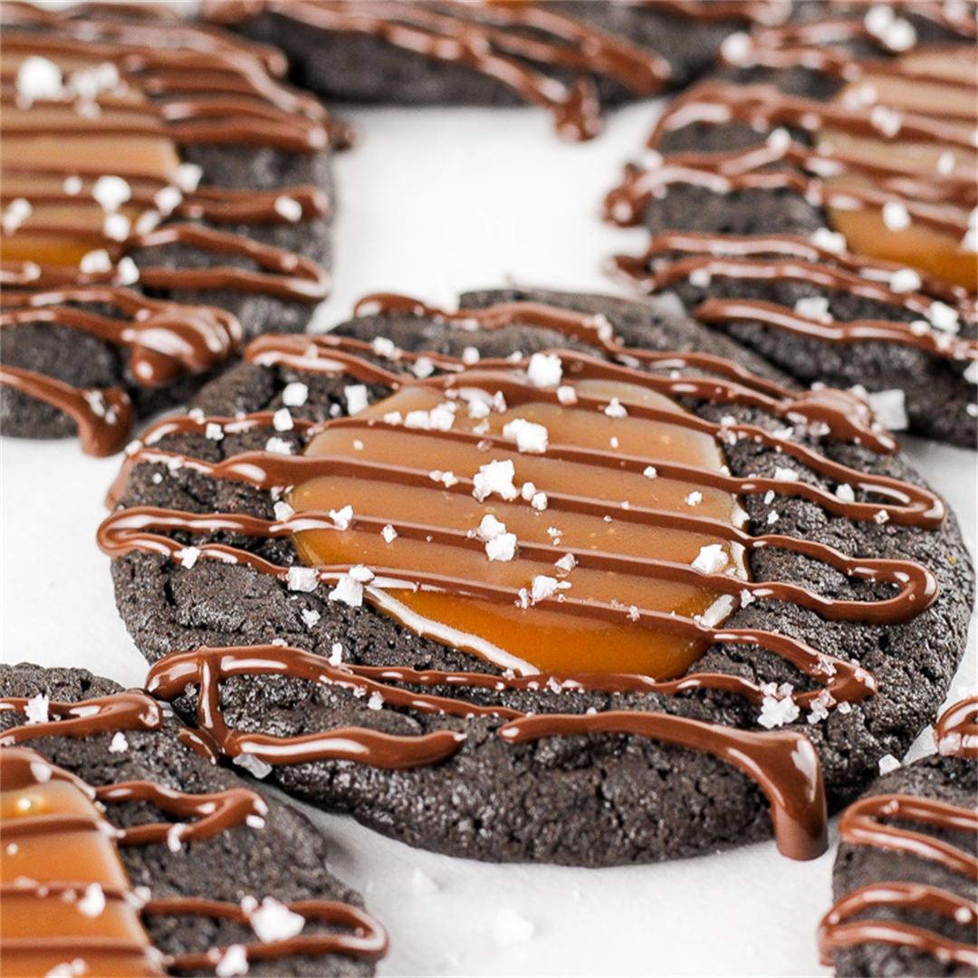 Salted Caramel and Dark Chocolate Thumbprint Cookies