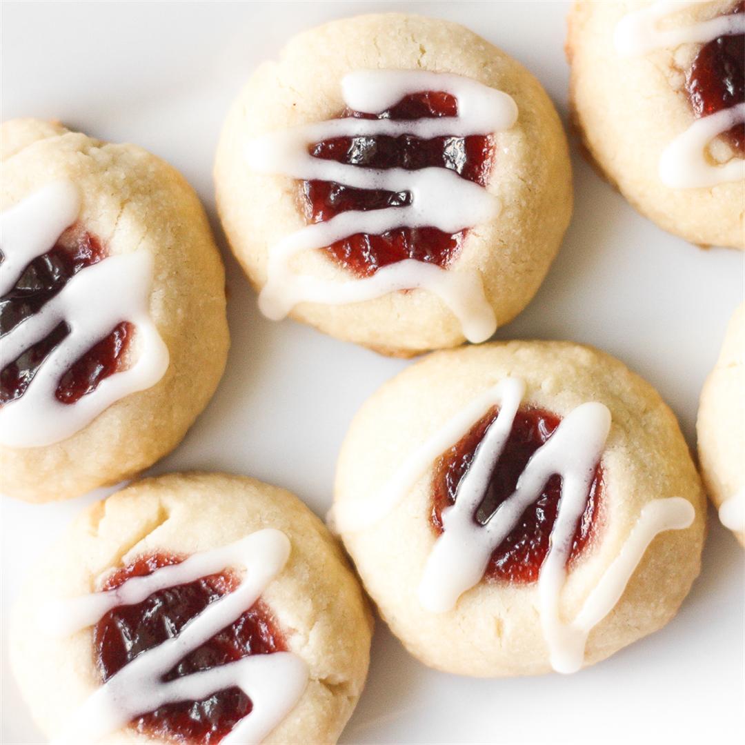 Jam-Filled Thumbprint Cookies with Almond Glaze