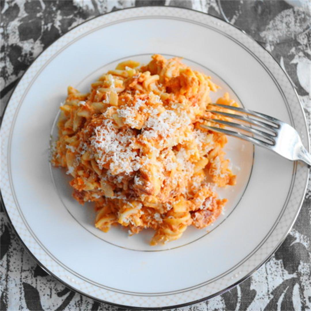 Homemade Vodka Sauce with Crabmeat over Rotini