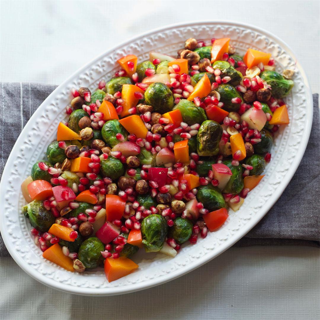 Brussels Sprouts and Apples with Persimmon and Pomegranates