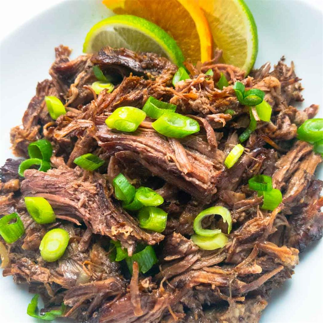Crock pot citrus shredded beef with a Caribbean inspiration.