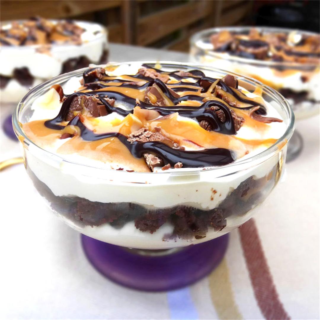 Mars Bar Trifles with Caramel and Chocolate Brownie