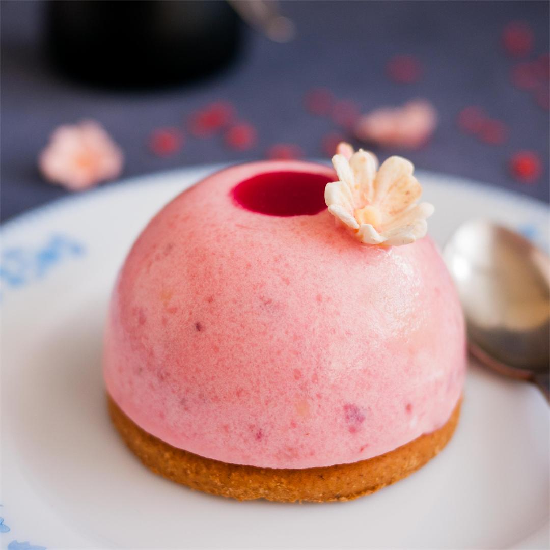 Strawberry Mousse Domes with Pastry Cream Insert and Strawberry
