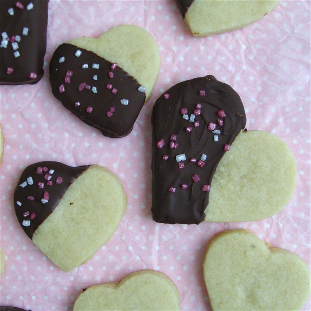 Chocolate Dipped Heart-Shaped Sablés (almond shortbread)