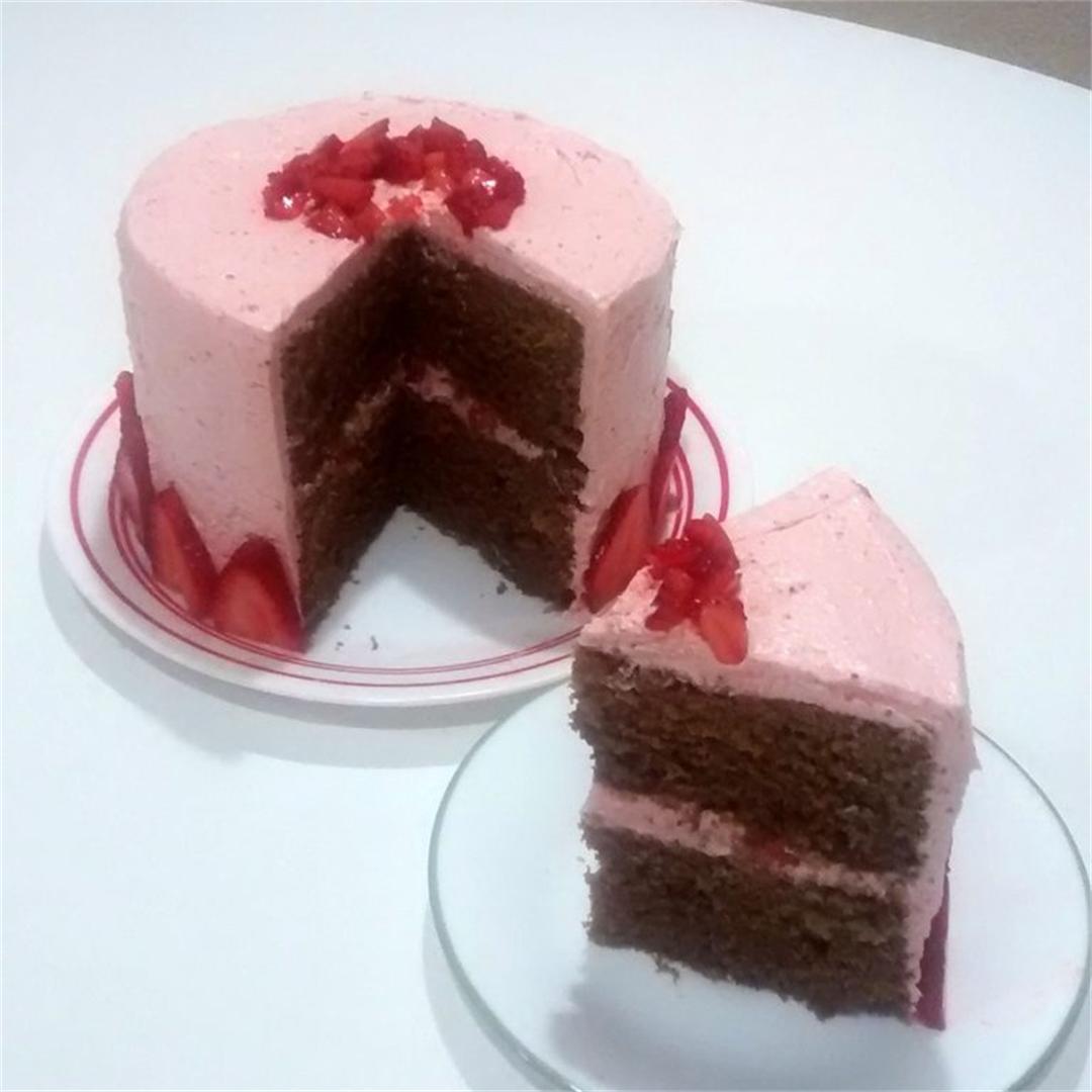 Matcha Cake with Strawberry Swiss Meringue Buttercream