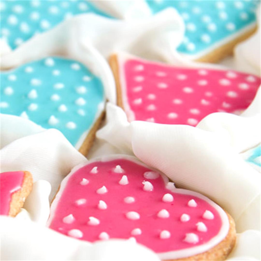 Easy Heart-Shaped Butter Cookies with Flood Icing