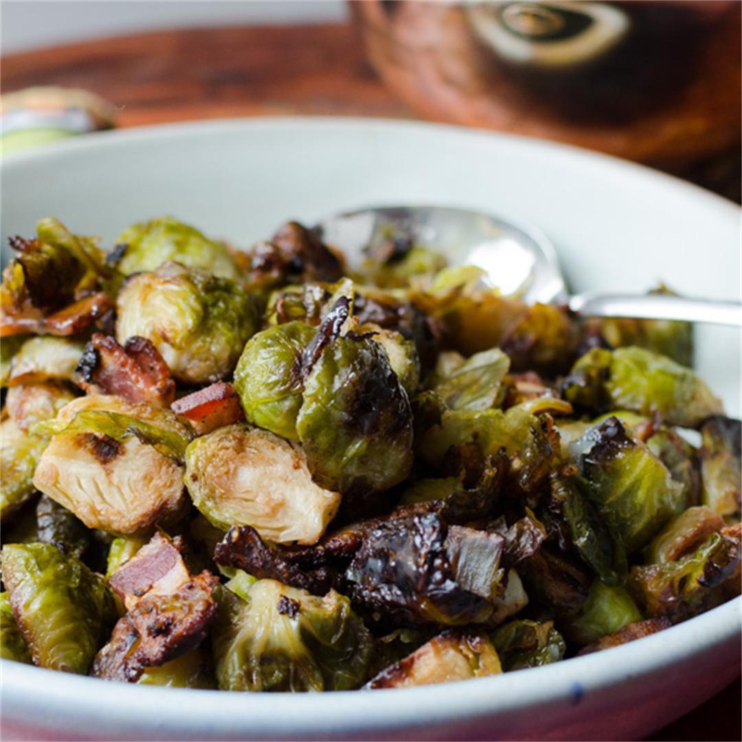 Roasted Brussels Sprouts with Garlic & Bacon