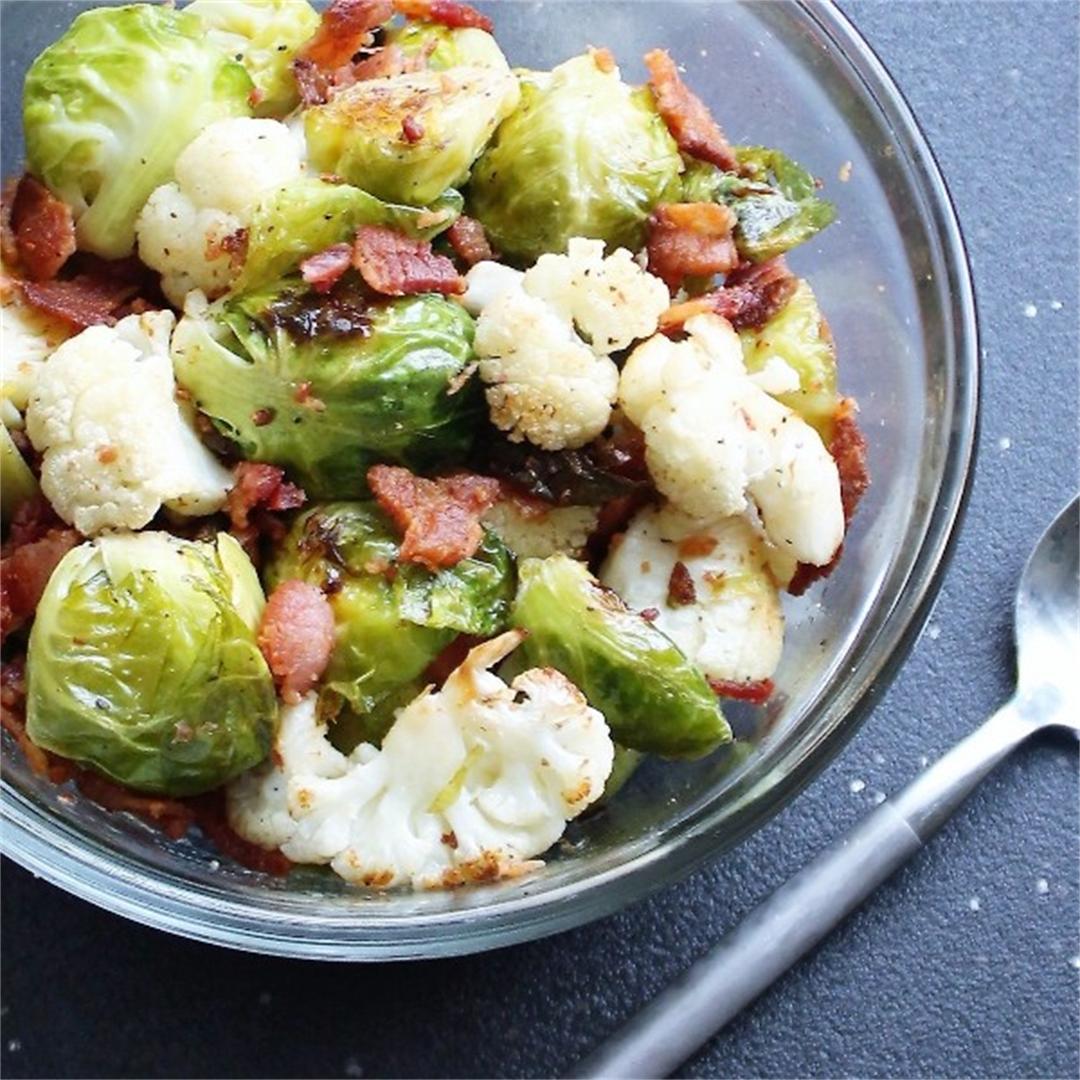 Roasted Brussels Sprouts and Cauliflower with Bacon