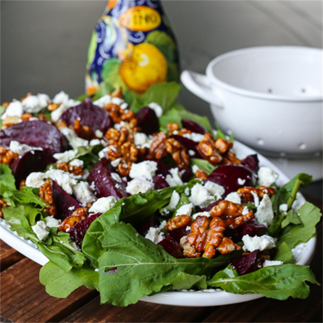 Beet and Arugula Salad with Candied Walnuts