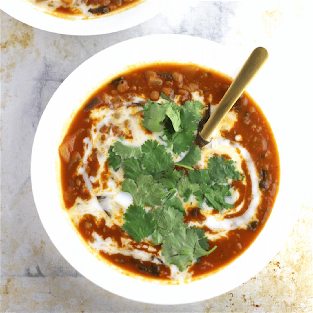 Curried Lentil Tomato Soup with Coconut Milk