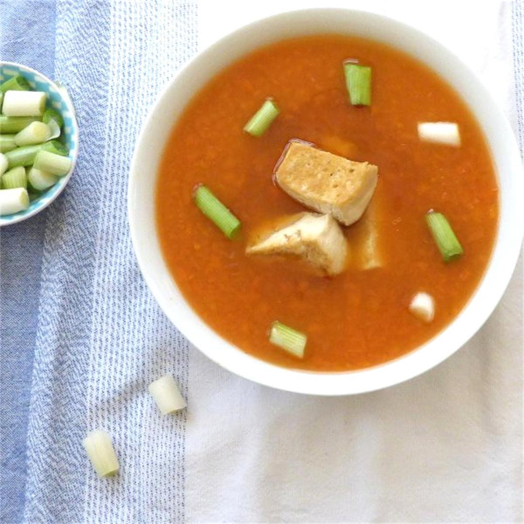Carrot and Ginger Soup with Fried Tofu
