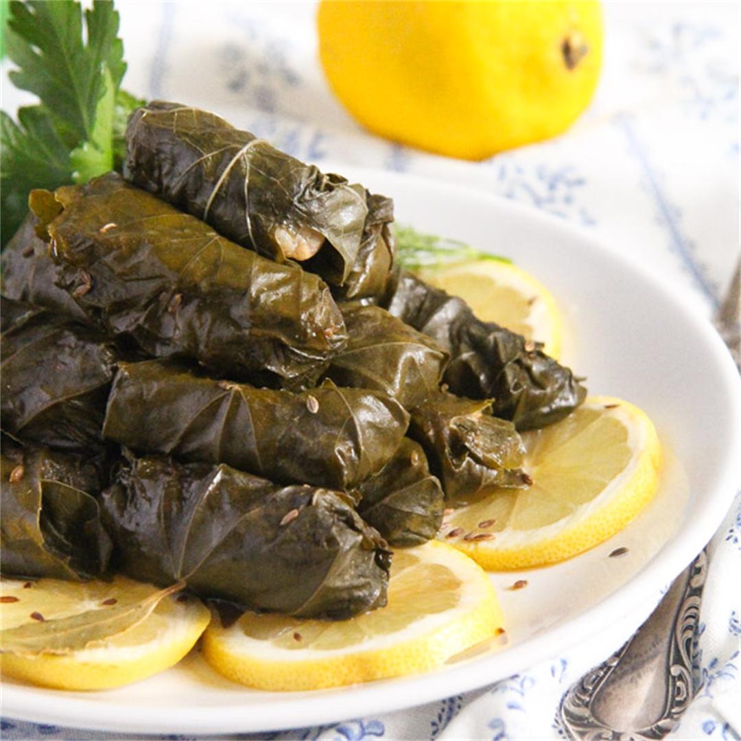 Stuffed Vine Leaves with Fish, Bacon and Rice