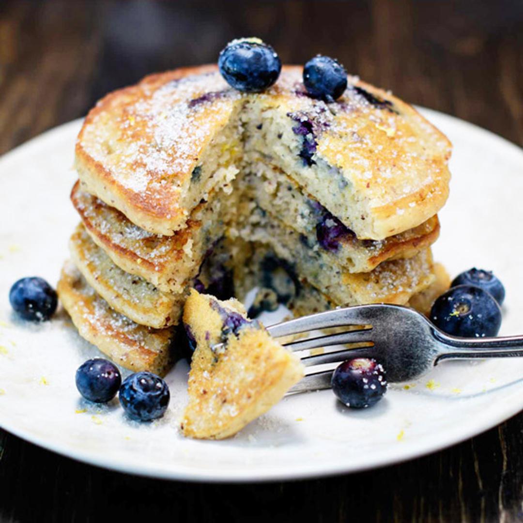 Gluten Free Lemon Blueberry Pancakes with Lavender Sugar