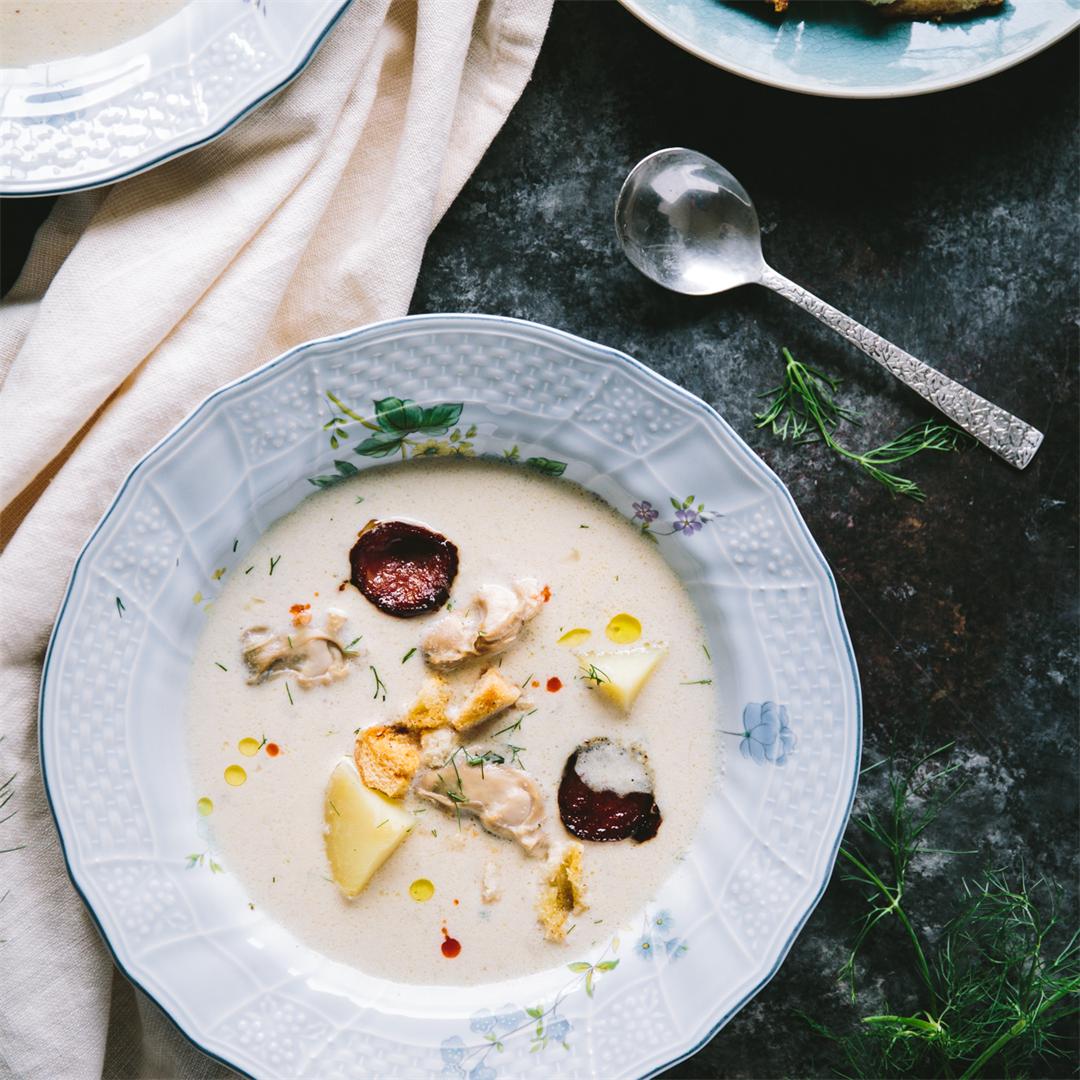 Oyster Stew With Garlic Croutons