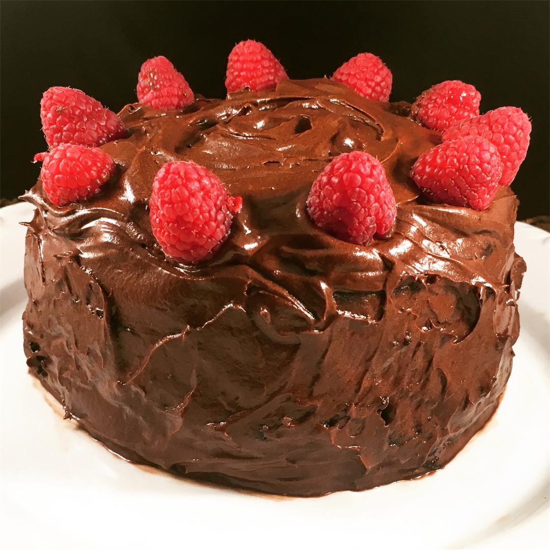 Chocolate Raspberry Cake with Fudge Frosting