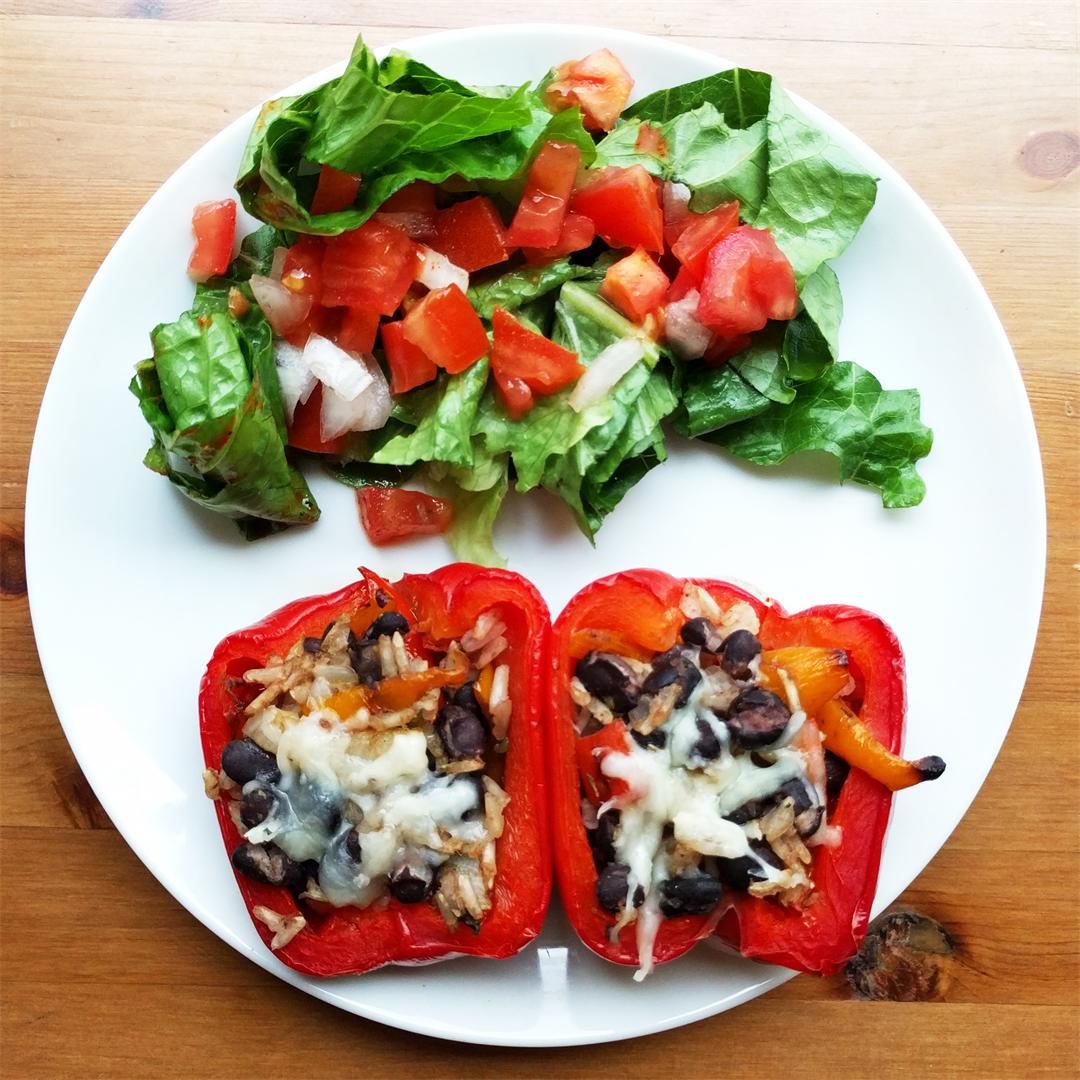 Brown Rice and Black beans Stuffed bell peppers