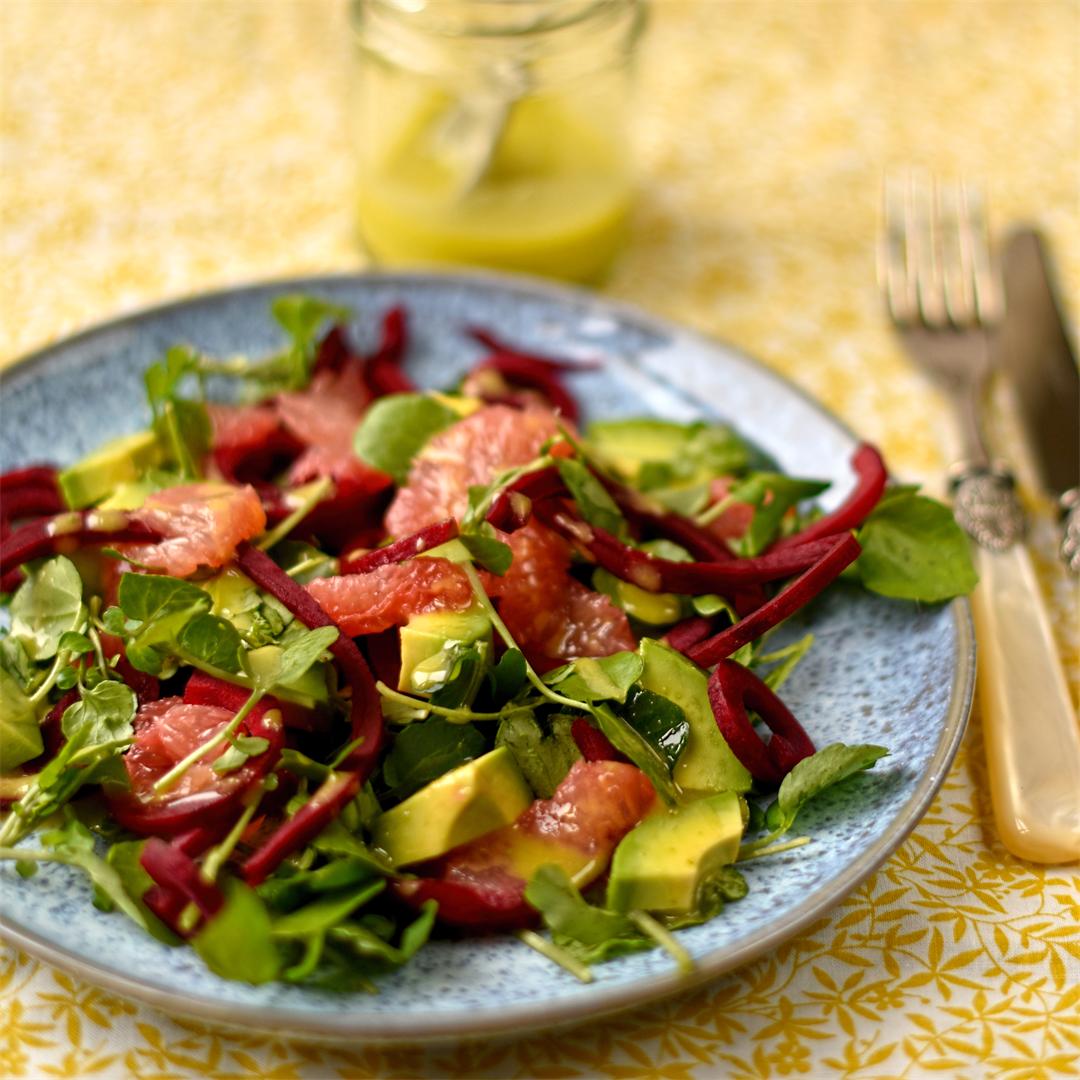 beetroot, avocado and pink grapefruit salad