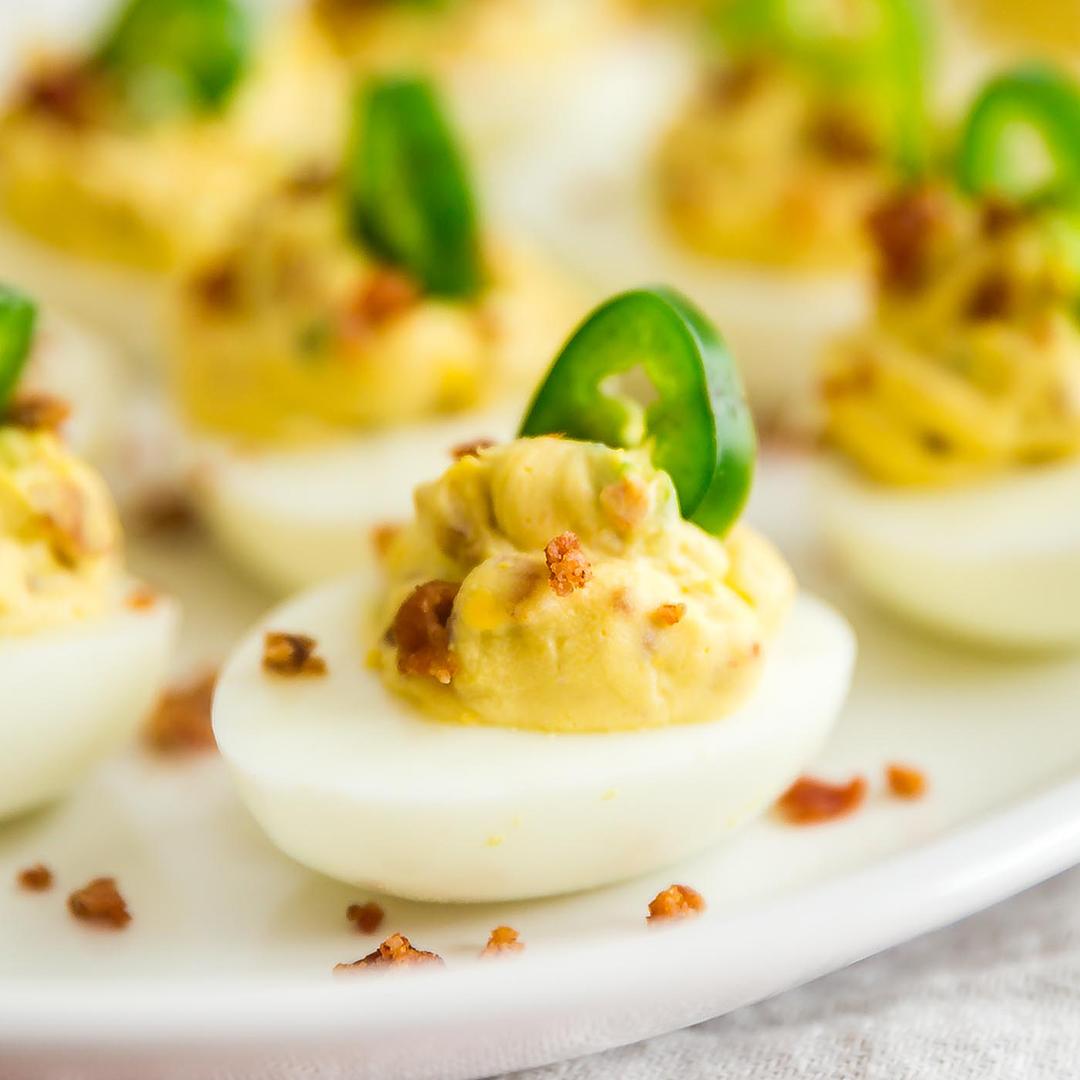 Deviled Eggs with Bacon and Jalapeños