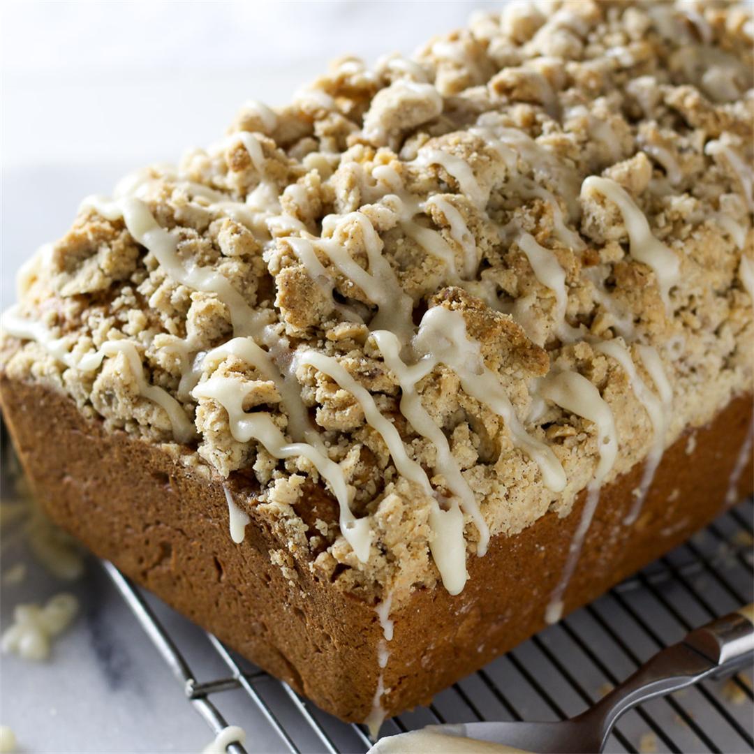 Streusel Banana Bread with Browned Butter Icing