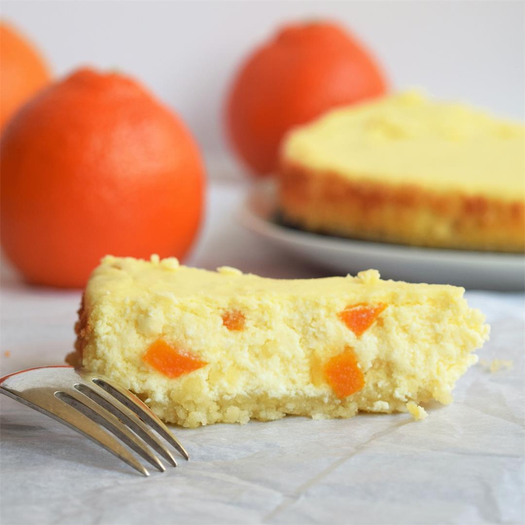 Cottage cheese cheesecake with candied orange peels