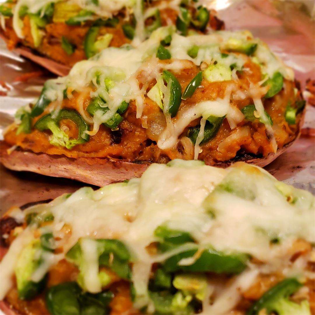 Twice Baked Potatoes with Chicken and Asparagus