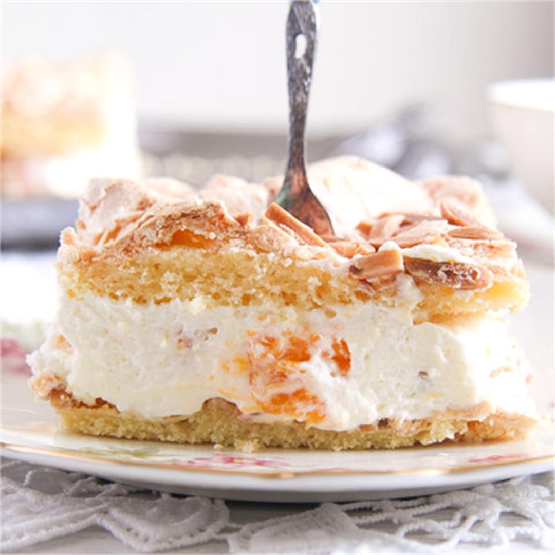 Mandarin Orange Cake with Cream and Almond Meringue