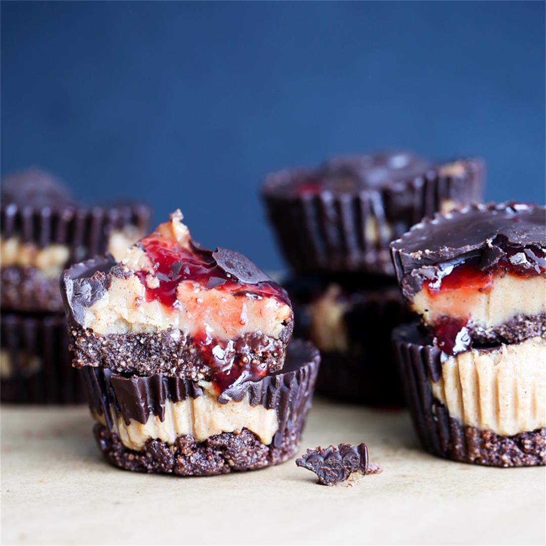 These peanut butter and jelly cups are vegan and gluten-free.