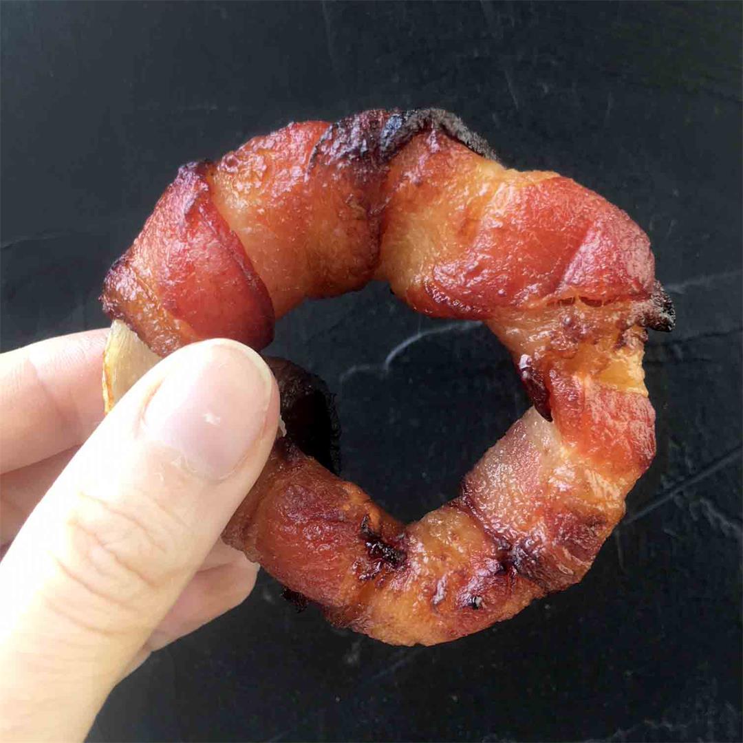 Low Carb Candied Bacon Wrapped Onion Rings