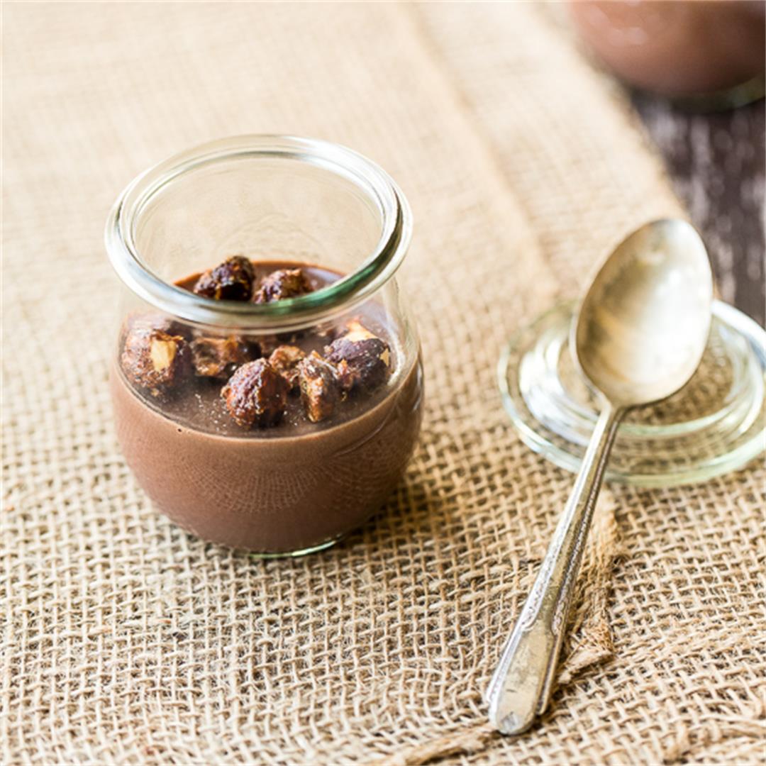 Nutella Panna Cotta with Candied Hazelnuts