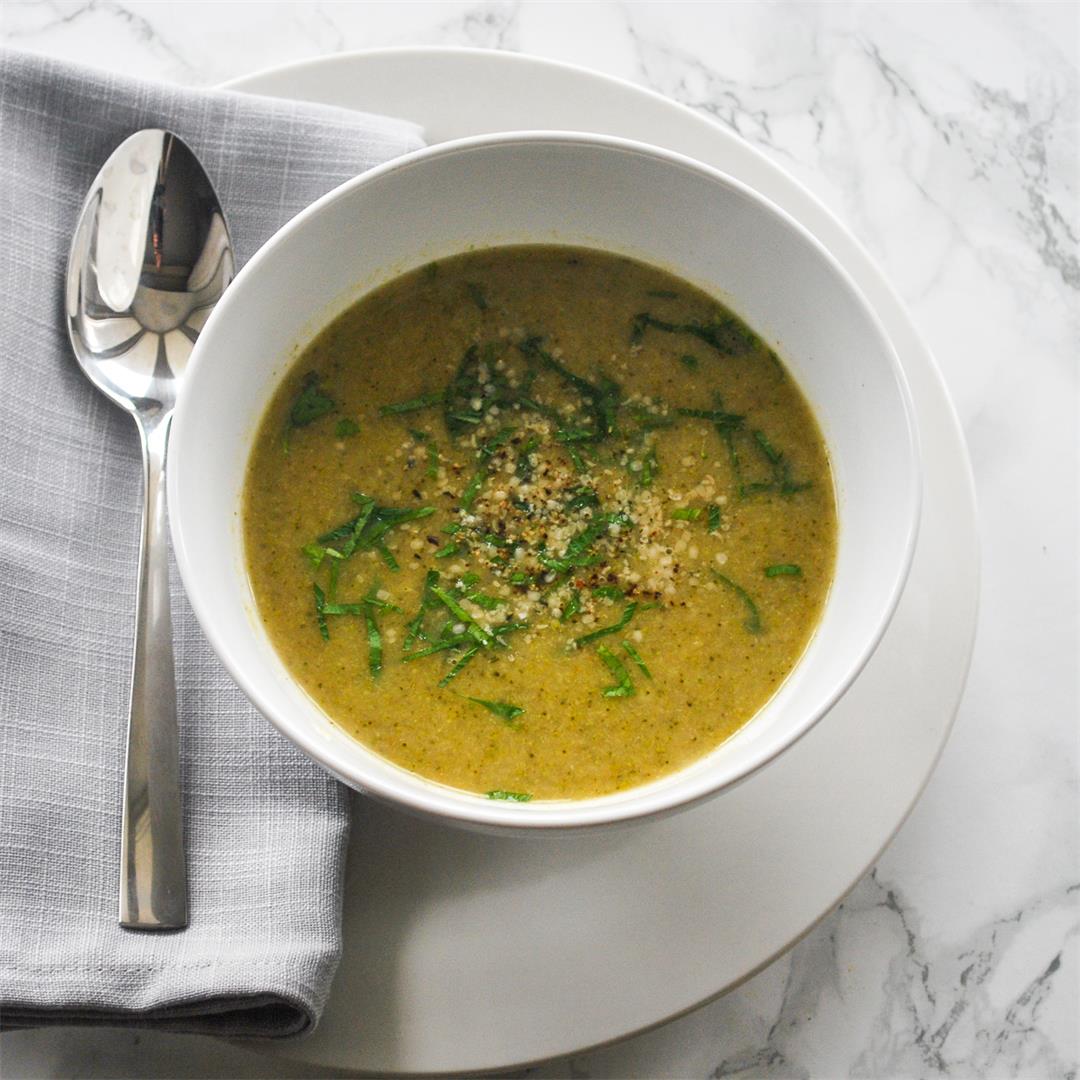 Roasted Broccoli Soup with White Beans