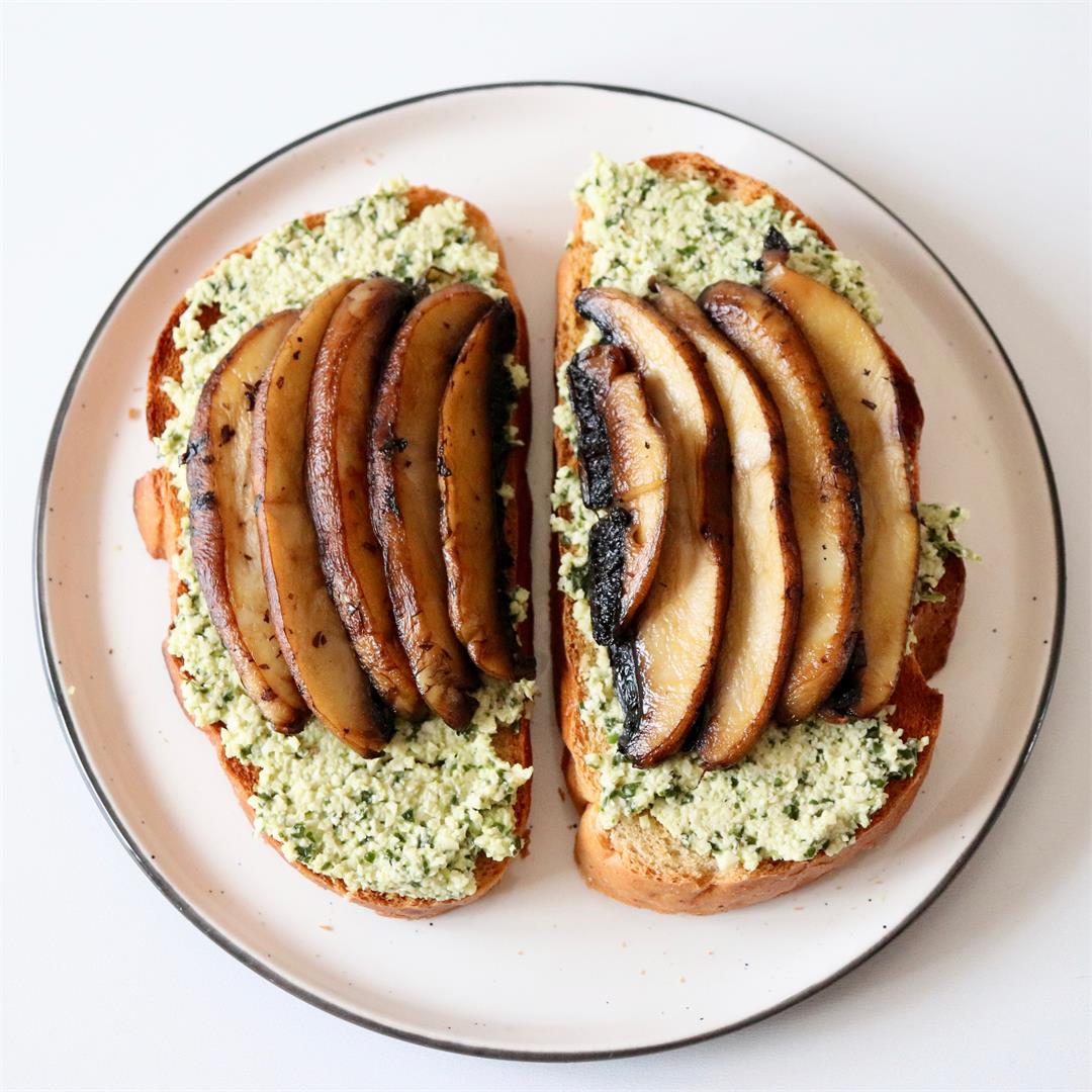 Vegan pesto recipe to create a vegan pesto portobello sandwich.