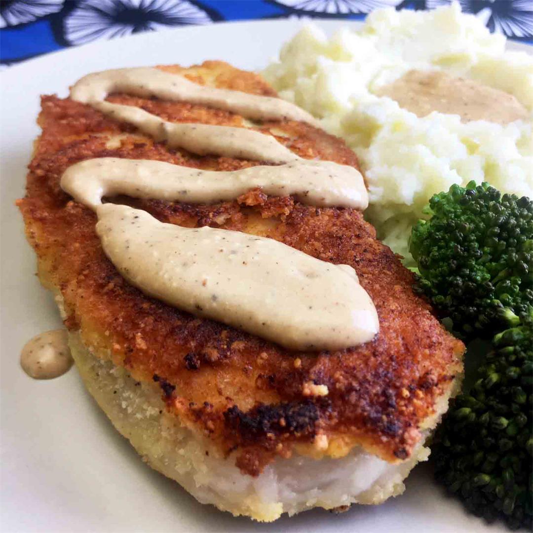 Low Carb Breaded Pork Chops Smothered in Gravy
