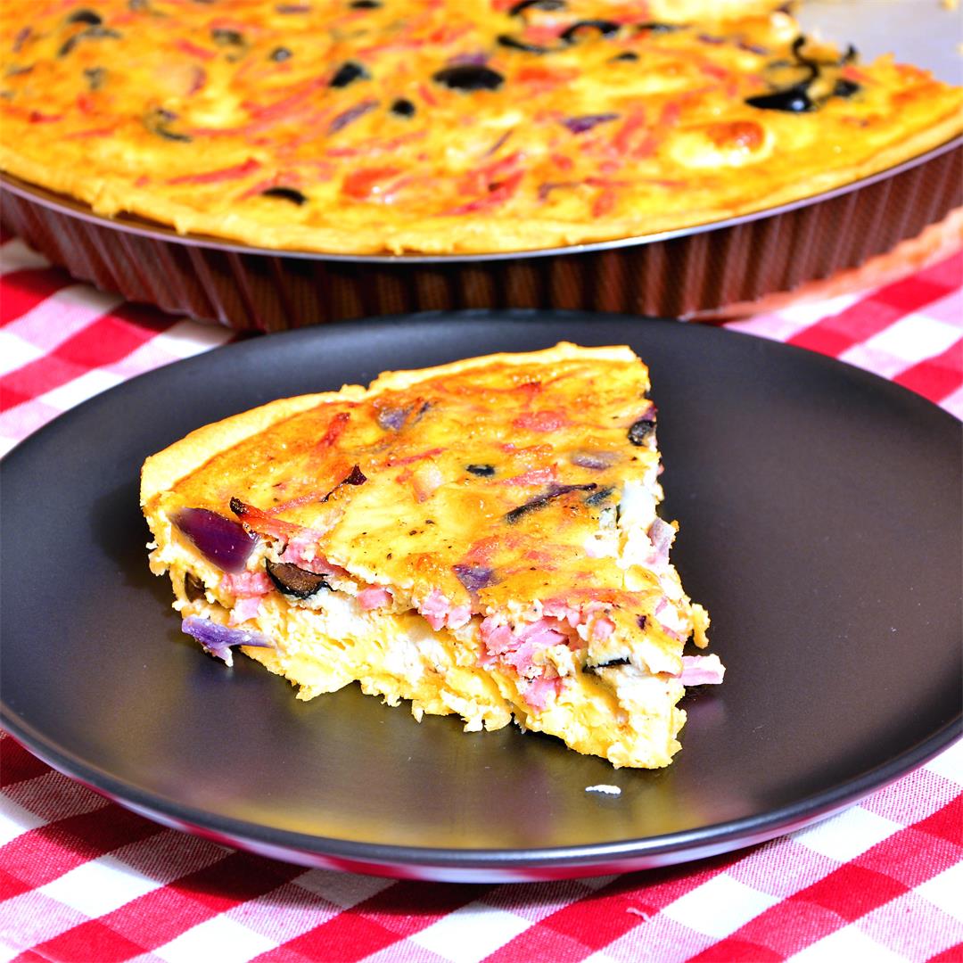 Quiche With Ham, Goat Cheese And Olives.