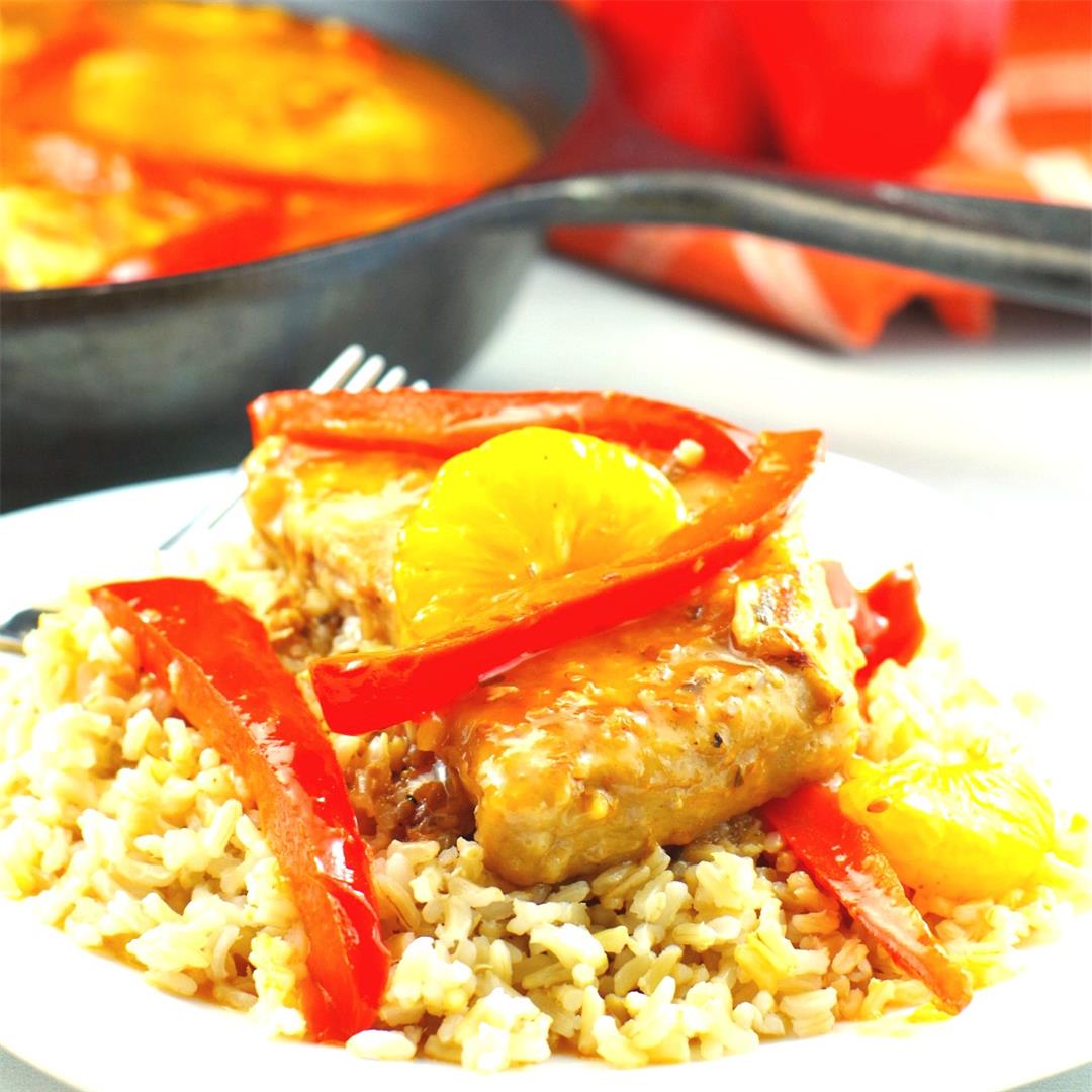 Easy Mandarin Orange & Red Pepper Pork- in 30 minutes!