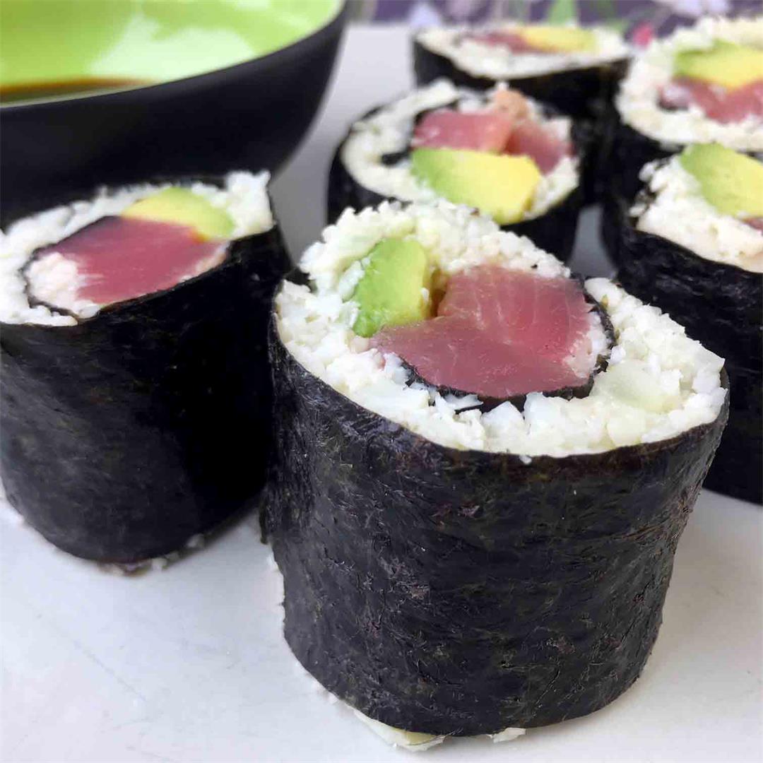 Low Carb Tuna Avocado Roll with Cauliflower Rice