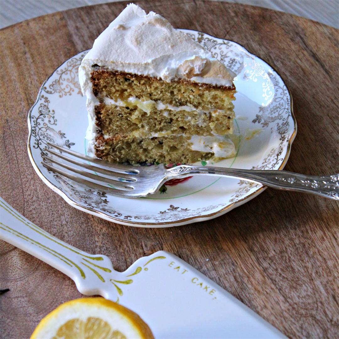 Lemon Rosemary Meringue Cake