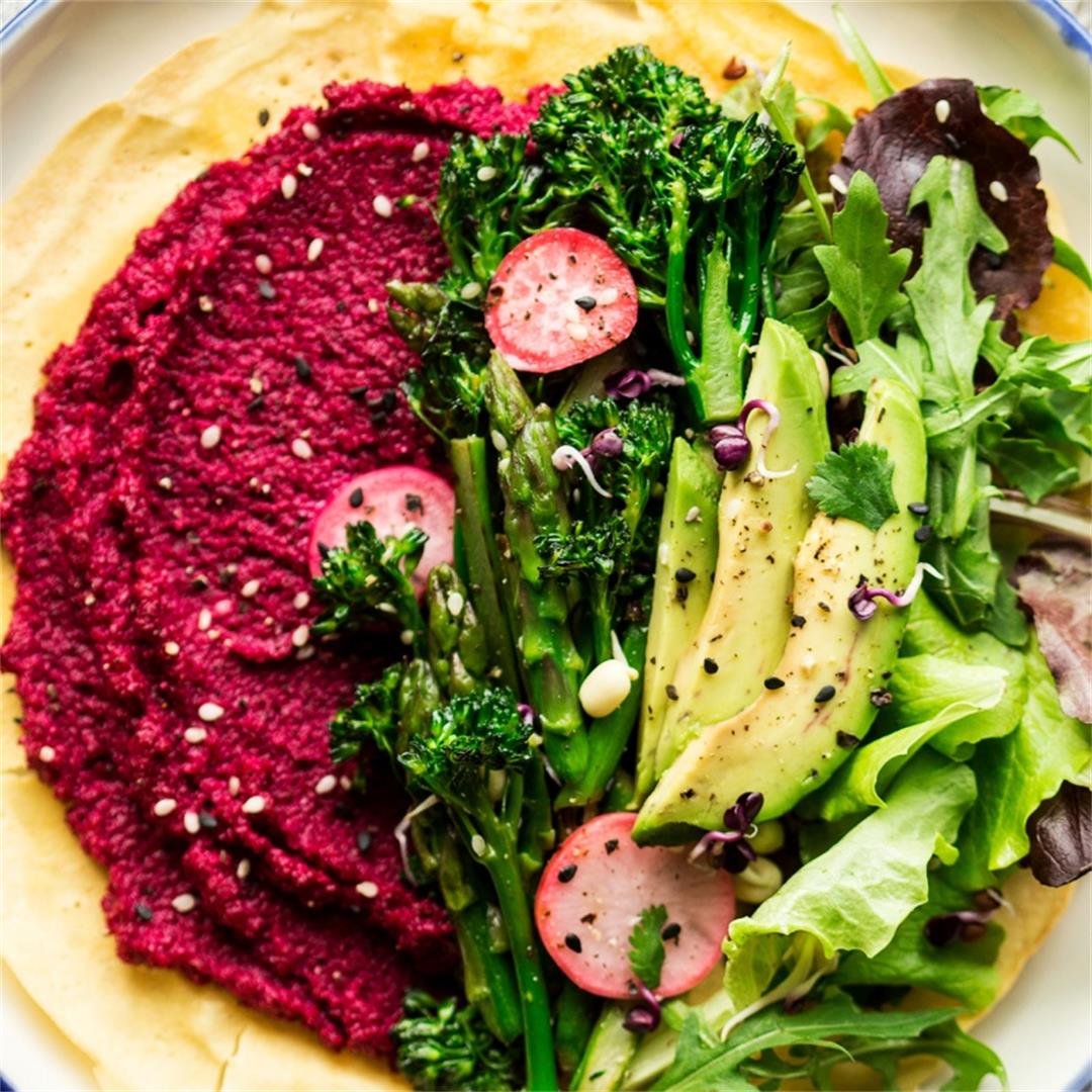 Chickpea crêpes with spring veggies