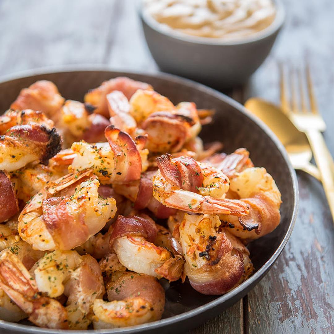 Bacon Wrapped Shrimp with Remoulade Sauce